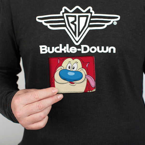 Buckle-Down Bi-Fold Wallet - The Ren & Stimpy Show Stimpy Face CLOSE-UP + Logo Red