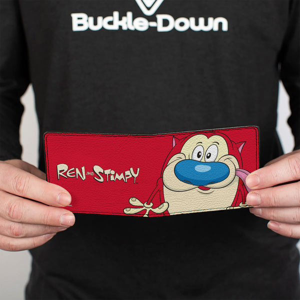 Buckle-Down Bi-Fold Wallet - The Ren & Stimpy Show Stimpy Face CLOSE-UP + Logo Red