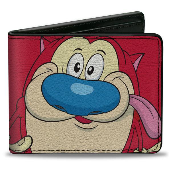 Buckle-Down Bi-Fold Wallet - The Ren & Stimpy Show Stimpy Face CLOSE-UP + Logo Red