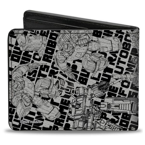 Buckle-Down Bi-Fold Wallet - THE TRANSFORMERS Robots And Text Collage White/Black/Gray