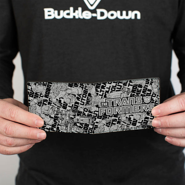Buckle-Down Bi-Fold Wallet - THE TRANSFORMERS Robots And Text Collage White/Black/Gray