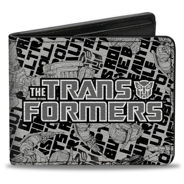 Buckle-Down Bi-Fold Wallet - THE TRANSFORMERS Robots And Text Collage White/Black/Gray