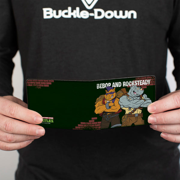 Buckle-Down Bi-Fold Wallet - TMNT Rocksteady & Bebop Poses Bricks Gray Black