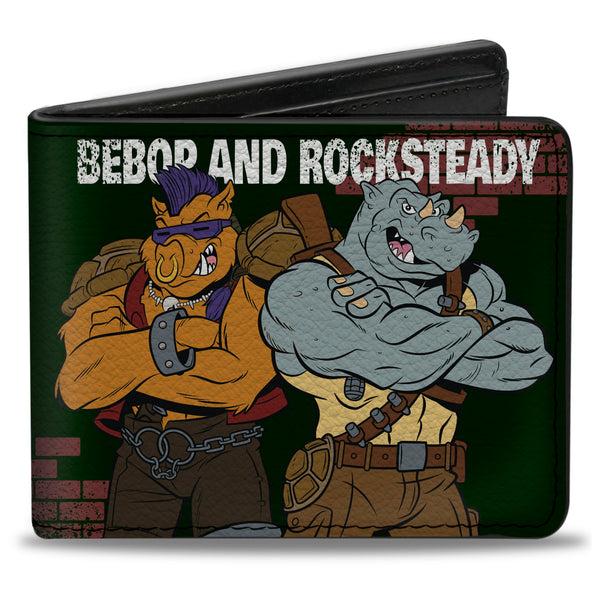 Buckle-Down Bi-Fold Wallet - TMNT Rocksteady & Bebop Poses Bricks Gray Black