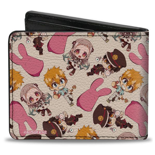 Buckle-Down Bi-Fold Wallet - TOILET-BOUND HANAKO-KUN Four Chibi Character Poses Scattered Beige