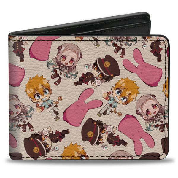 Buckle-Down Bi-Fold Wallet - TOILET-BOUND HANAKO-KUN Four Chibi Character Poses Scattered Beige