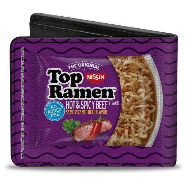 Buckle-Down Bi-Fold Wallet - Top Ramen Vivid Beef + Hot & Spicy Beef Packages Noodle Wave Red Purple Black