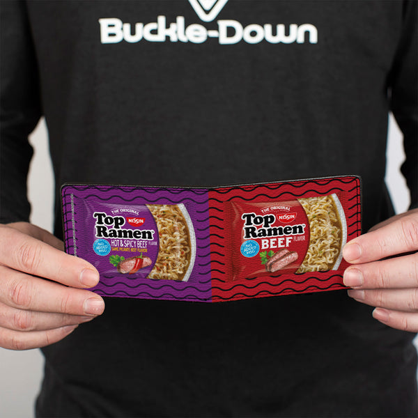 Buckle-Down Bi-Fold Wallet - Top Ramen Vivid Beef + Hot & Spicy Beef Packages Noodle Wave Red Purple Black