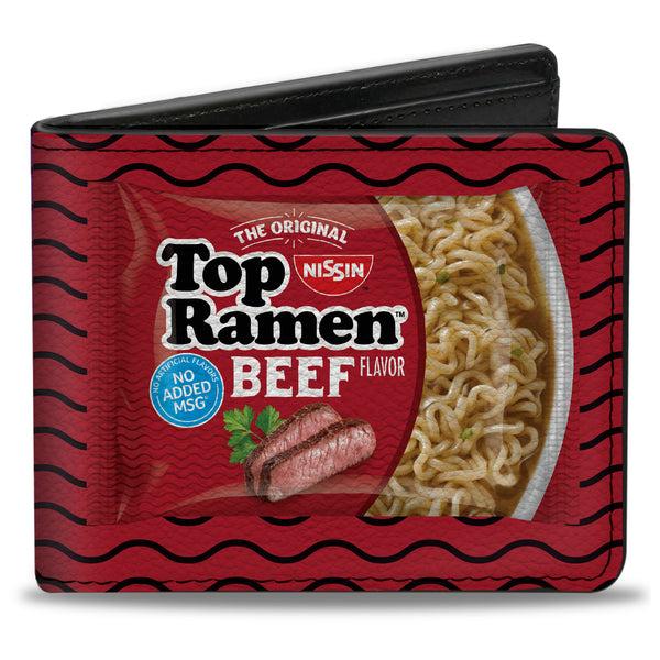 Buckle-Down Bi-Fold Wallet - Top Ramen Vivid Beef + Hot & Spicy Beef Packages Noodle Wave Red Purple Black