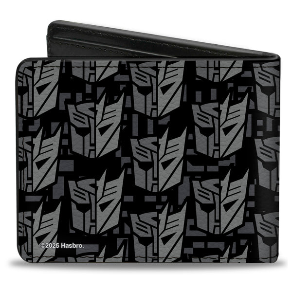 Buckle-Down Bi-Fold Wallet - Transformers Autobot Decepticon Icon Split Black/Grays