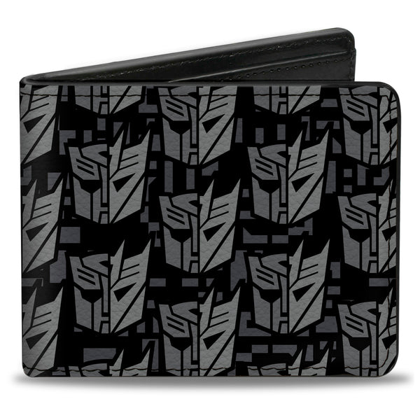 Buckle-Down Bi-Fold Wallet - Transformers Autobot Decepticon Icon Split Black/Grays