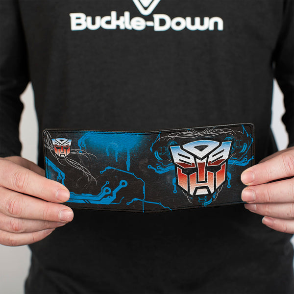 Buckle-Down Bi-Fold Wallet - Transformers Autobot Gradient Shield And Circuitry Black/Blues