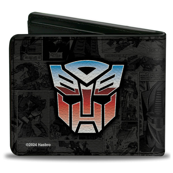 Buckle-Down Bi-Fold Wallet - Transformers Autobots ROLL OUT Pose And Shield Comic Panels Grays