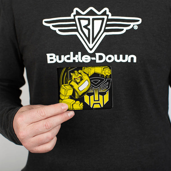 Buckle-Down Bi-Fold Wallet - Transformers Bumblebee Pose And Autobot Logo Shield Black/Yellows