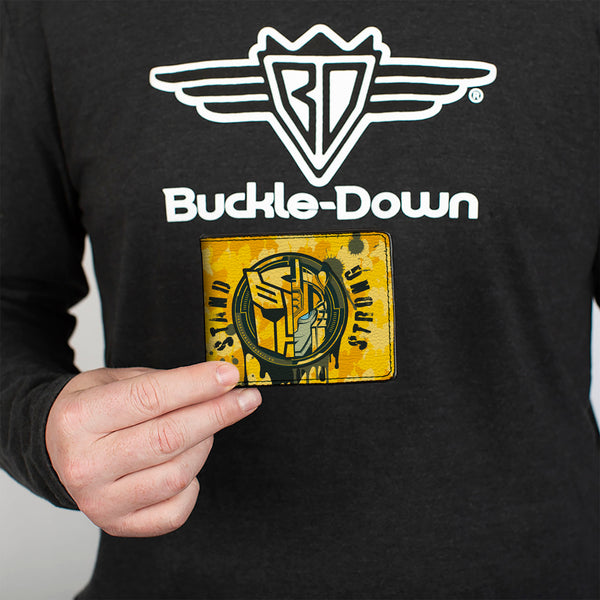 Buckle-Down Bi-Fold Wallet - TRANSFORMERS Bumblebee STAND STRONG Autobot Icon Splatter Yellows