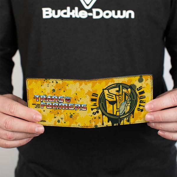 Buckle-Down Bi-Fold Wallet - TRANSFORMERS Bumblebee STAND STRONG Autobot Icon Splatter Yellows