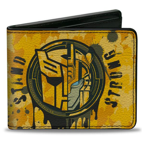 Buckle-Down Bi-Fold Wallet - TRANSFORMERS Bumblebee STAND STRONG Autobot Icon Splatter Yellows
