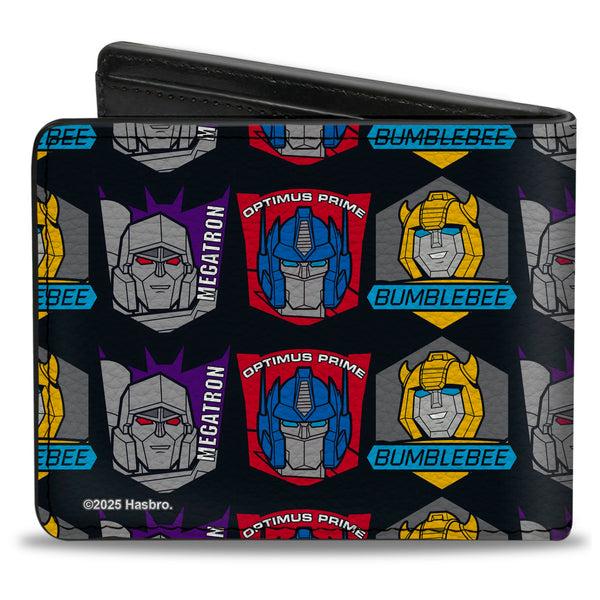 Buckle-Down Bi-Fold Wallet - Transformers Character Trio Face And Name Icons Black/Multi Color