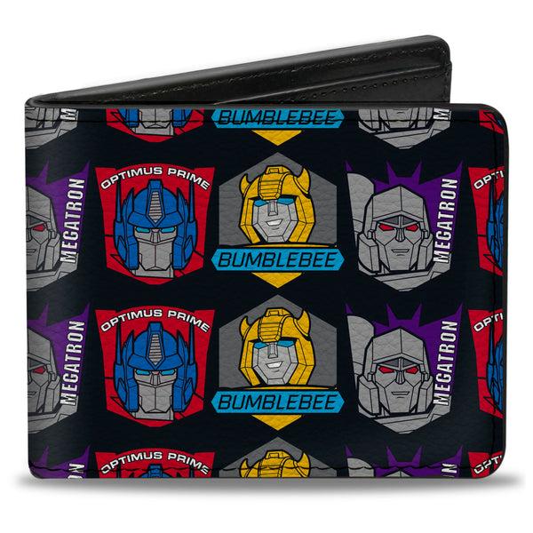 Buckle-Down Bi-Fold Wallet - Transformers Character Trio Face and Name Icons Black/Multi Color