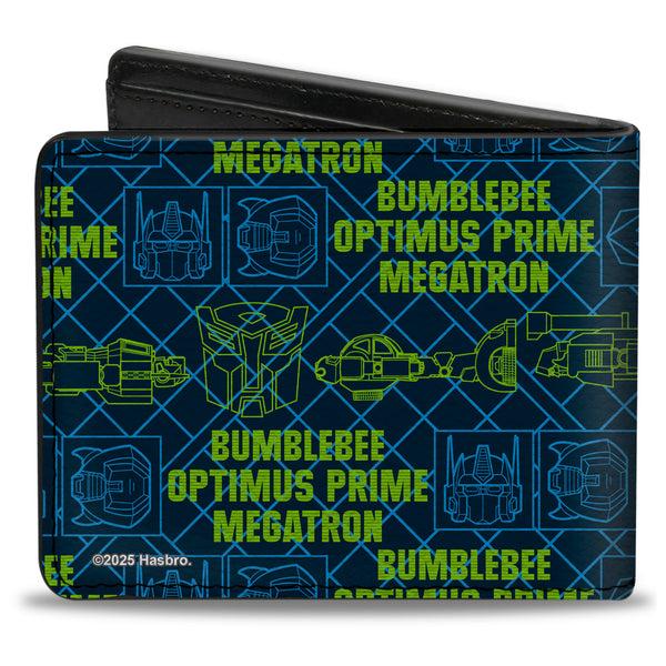 Buckle-Down Bi-Fold Wallet - Transformers Character Trio Text And Faces Blues/Yellows