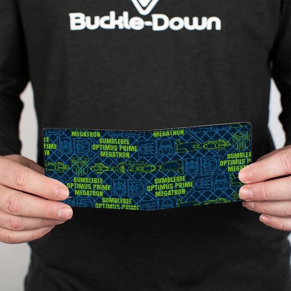 Buckle-Down Bi-Fold Wallet - Transformers Character Trio Text And Faces Blues/Yellows