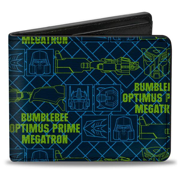 Buckle-Down Bi-Fold Wallet - Transformers Character Trio Text and Faces Blues/Yellows
