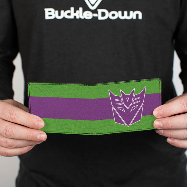 Buckle-Down Bi-Fold Wallet - Transformers Decepticon Shield And Stripe Green/Purple/White