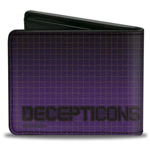 Buckle-Down Bi-Fold Wallet - Transformers DECEPTICONS Shield Splatter And Text Grid Fade Purples