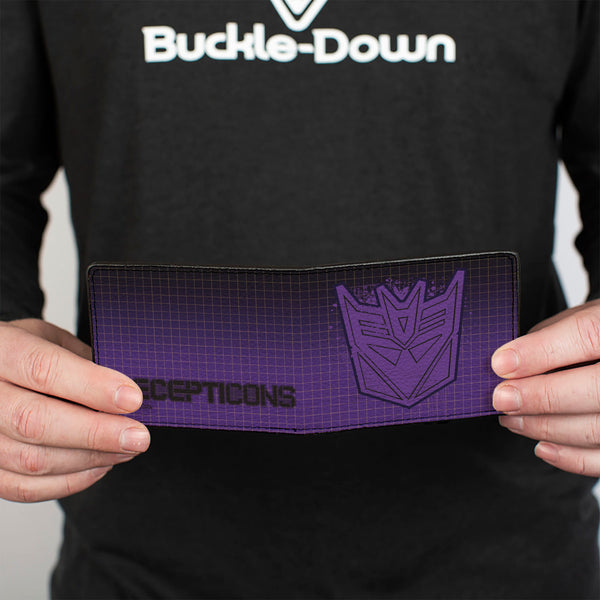 Buckle-Down Bi-Fold Wallet - Transformers DECEPTICONS Shield Splatter And Text Grid Fade Purples