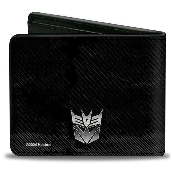 Buckle-Down Bi-Fold Wallet - Transformers DEVASTATOR Action Pose And Decepticon Shield Black/Silver Fade