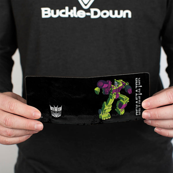 Buckle-Down Bi-Fold Wallet - Transformers DEVASTATOR Action Pose And Decepticon Shield Black/Silver Fade
