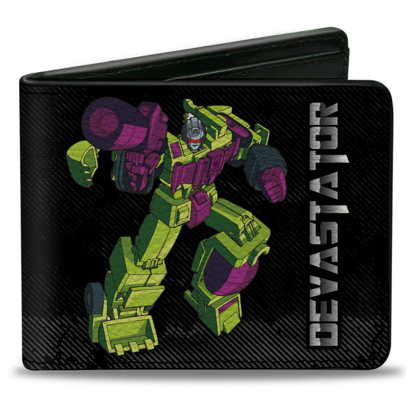 Buckle-Down Bi-Fold Wallet - Transformers DEVASTATOR Action Pose and Decepticon Shield Black/Silver Fade