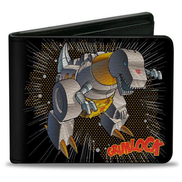 Buckle-Down Bi-Fold Wallet - Transformers GRIMLOCK Tyrannosaurus Rex Halftone Pose and Logo Black