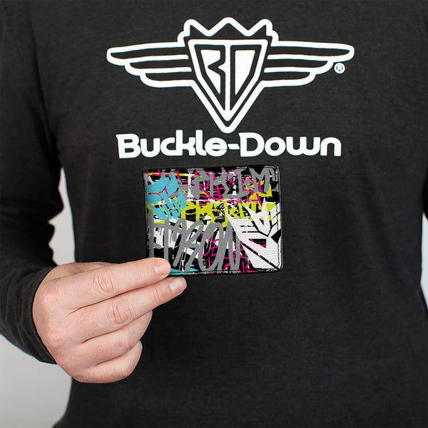 Buckle-Down Bi-Fold Wallet - Transformers Icons And Names Graffiti Collage Black/Multi Color