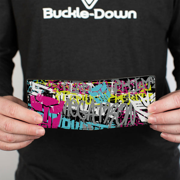 Buckle-Down Bi-Fold Wallet - Transformers Icons And Names Graffiti Collage Black/Multi Color
