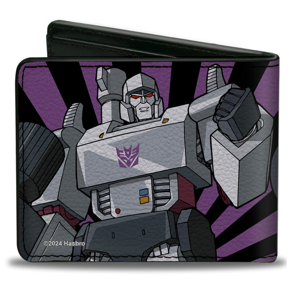 Buckle-Down Bi-Fold Wallet - Transformers Megatron Blaster And Standing Poses Rays Black/Purple