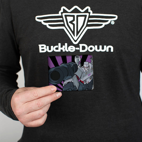 Buckle-Down Bi-Fold Wallet - Transformers Megatron Blaster And Standing Poses Rays Black/Purple