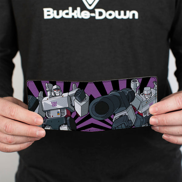 Buckle-Down Bi-Fold Wallet - Transformers Megatron Blaster And Standing Poses Rays Black/Purple