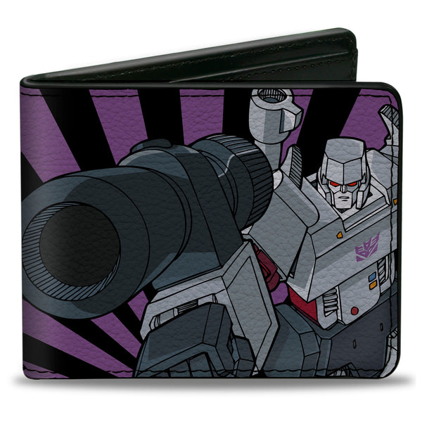 Buckle-Down Bi-Fold Wallet - Transformers Megatron Blaster and Standing Poses Rays Black/Purple