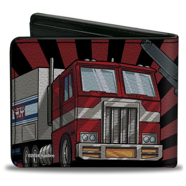 Buckle-Down Bi-Fold Wallet - TRANSFORMERS Optimus Prime Pose And Semi Truck Rays Black/Red