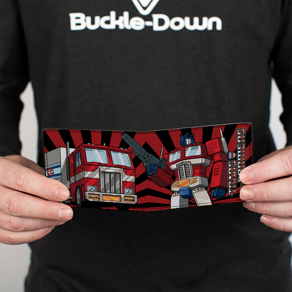 Buckle-Down Bi-Fold Wallet - TRANSFORMERS Optimus Prime Pose And Semi Truck Rays Black/Red