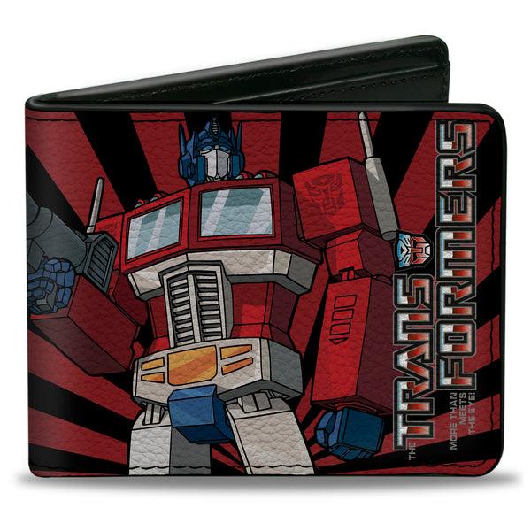 Buckle-Down Bi-Fold Wallet - TRANSFORMERS Optimus Prime Pose and Semi Truck Rays Black/Red