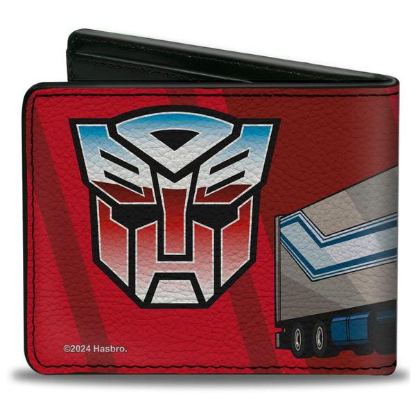 Buckle-Down Bi-Fold Wallet - Transformers Optimus Prime Semi Truck And Autobot Shield Reds