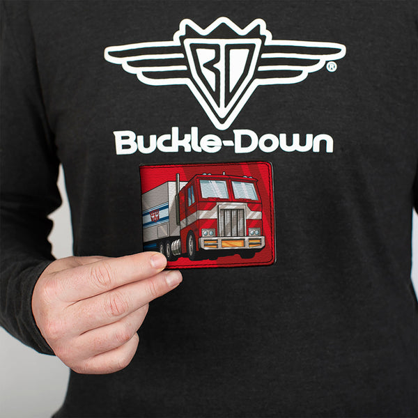 Buckle-Down Bi-Fold Wallet - Transformers Optimus Prime Semi Truck And Autobot Shield Reds