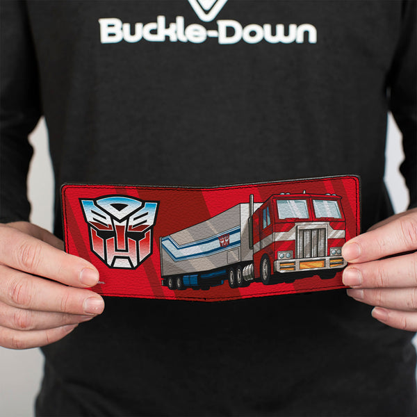Buckle-Down Bi-Fold Wallet - Transformers Optimus Prime Semi Truck And Autobot Shield Reds