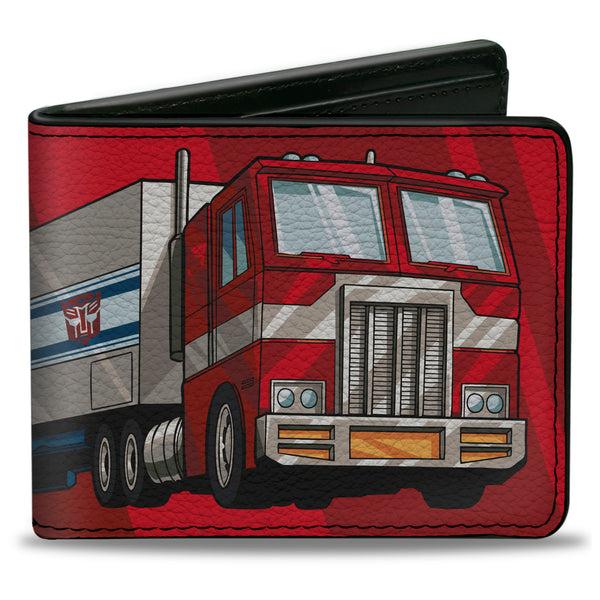 Buckle-Down Bi-Fold Wallet - Transformers Optimus Prime Semi Truck and Autobot Shield Reds