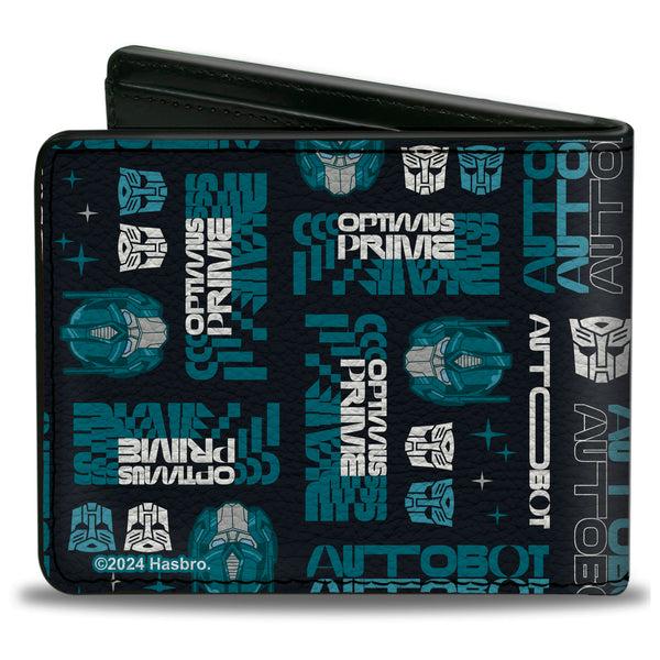 Buckle-Down Bi-Fold Wallet - Transformers OPTIMUS PRIME Text And Icons Collage Black/Blues
