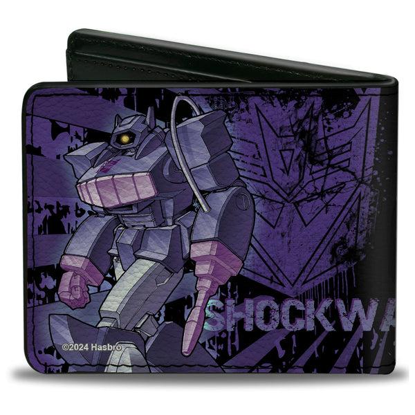 Buckle-Down Bi-Fold Wallet - Transformers SHOCKWAVE Poses And Decepticon Shield Rays Black/Purples