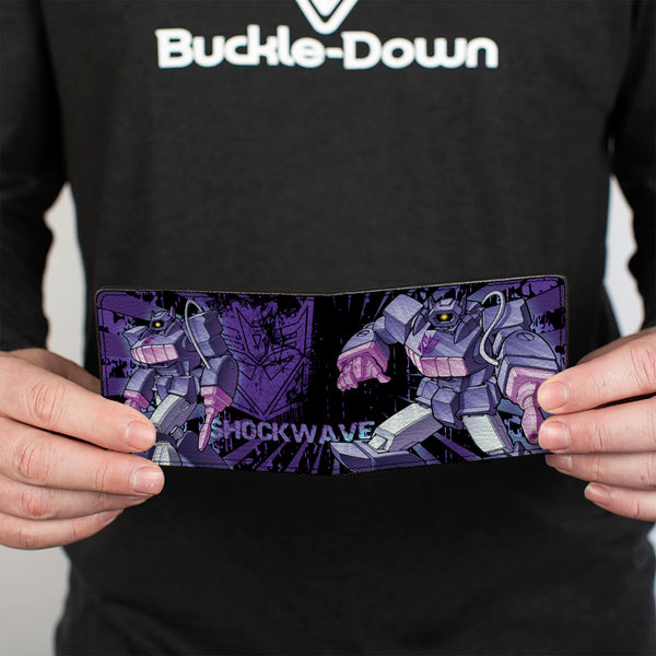 Buckle-Down Bi-Fold Wallet - Transformers SHOCKWAVE Poses And Decepticon Shield Rays Black/Purples