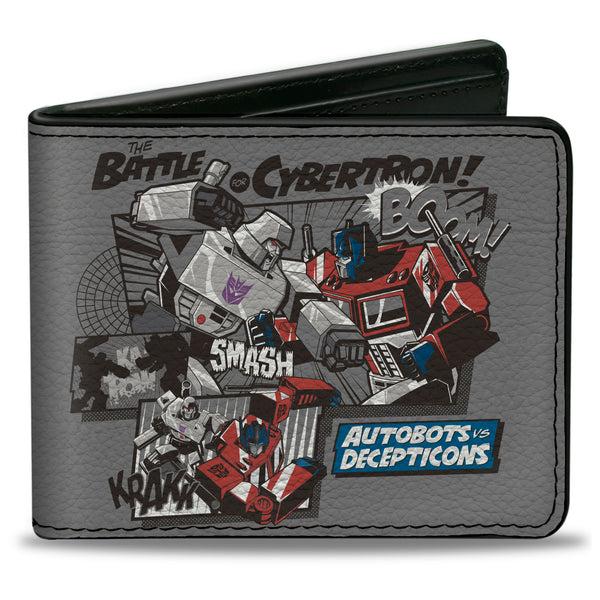 Buckle-Down Bi-Fold Wallet - TRANSFORMERS THE BATTLE OF CYBERTRON Scene and Title Logo Gray